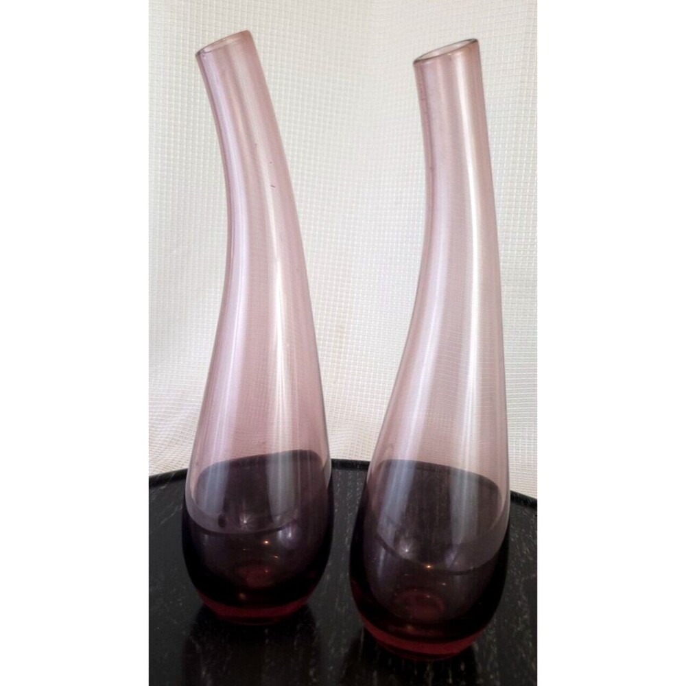 IKEA Bud Vase Hand Blown Purple Bent Neck Scandinavian 19730 Set of 2